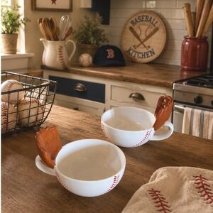 Max's Creations Y2K Baseball Glove Ceramic Mugs Set of 2‎ White Red Brown